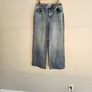 AVARA Women's Blue Rhinestone Flare Jeans